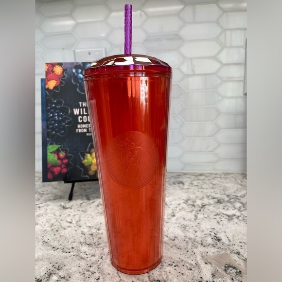 Starbucks Summer 2024 Orange Pink Split Kaleidoscope PVD Dome Lid Tumbler. NWT! - Picture 1 of 9